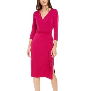 I.N.C. Women’s C Wrap-Style Midi Dress Cranberry Rose Color Large Unlined